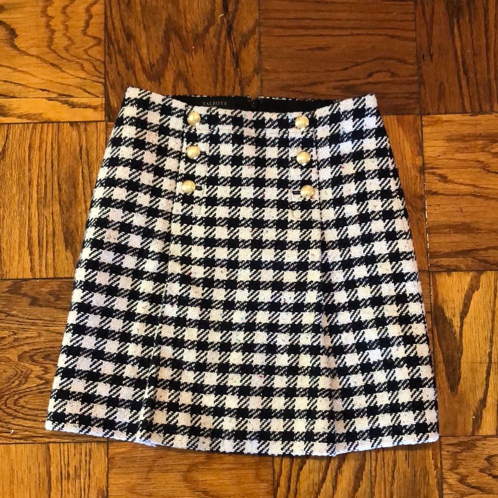 Talbots Black and White Plaid Pencil Skirt